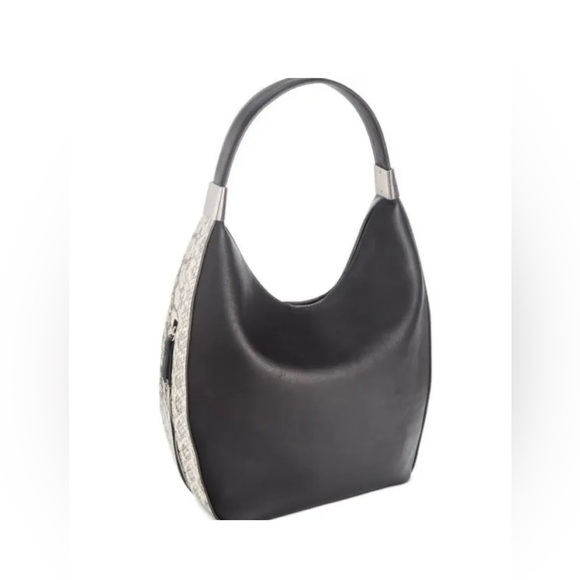 New Alfani Bangle Hobo shoulder bag snakeskin Trimmed Vegan Leather Black Silver